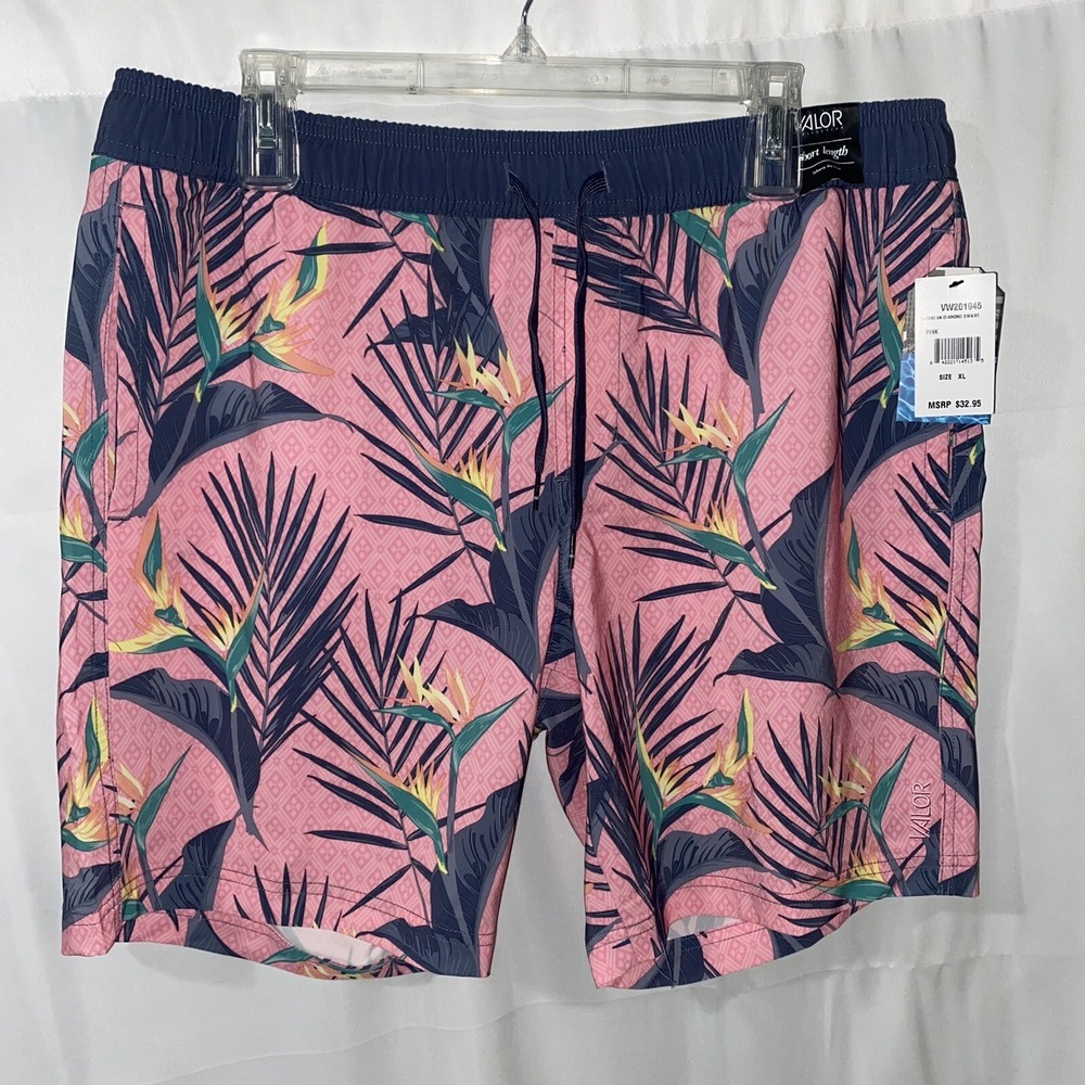 Valor Hybrid Shorts Mens Size XL New‎ with Tag Pink Hawaiian Diamond